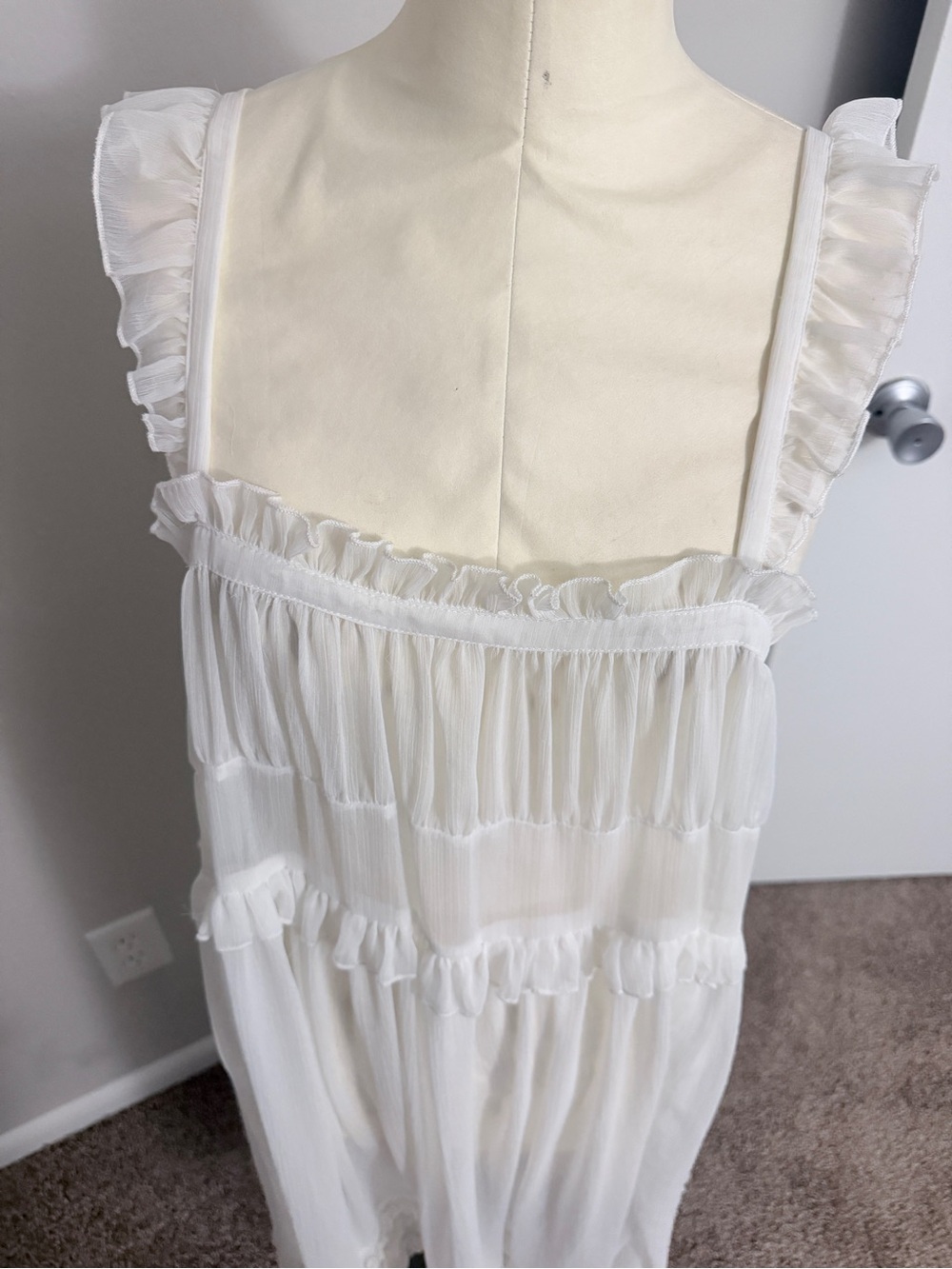 ❌SOLD❌Free People White Sheer Ruffle Tiered Midi Dress Slip Cover Up Size M - Picture 6 of 7